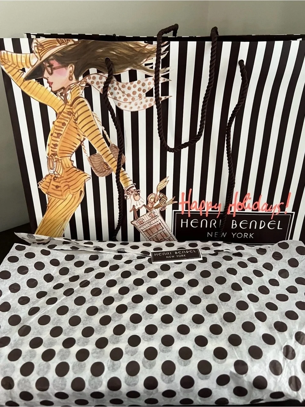 Henri Bendel Brown & White centenial Stripe Cosmetic/brush Case